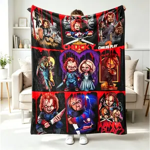 Chucky Horror Movie Series Flannel Throw Blanket, Lightweight Soft Fleece Plush Blanket for Adults & Kids, Digital Print Cozy Warm All Season Blanket for Sofa Bed Couch Travel, Horror Fan Home Decor, Halloween Christmas Gift