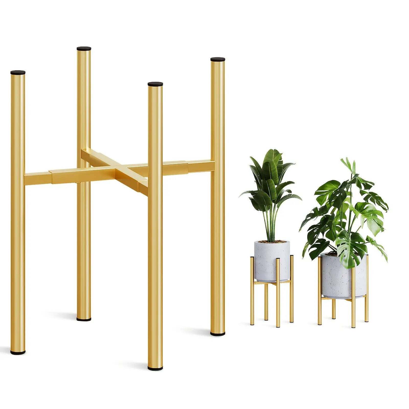 Golden Adjustable Plant Stand, Fits 8-14 Inch Pots, Mid-Century Modern Metal Plant Holder, Dual Height Adjustable, 160 Lbs Capacity, Indoor Outdoor Corner Floor Plant Stand