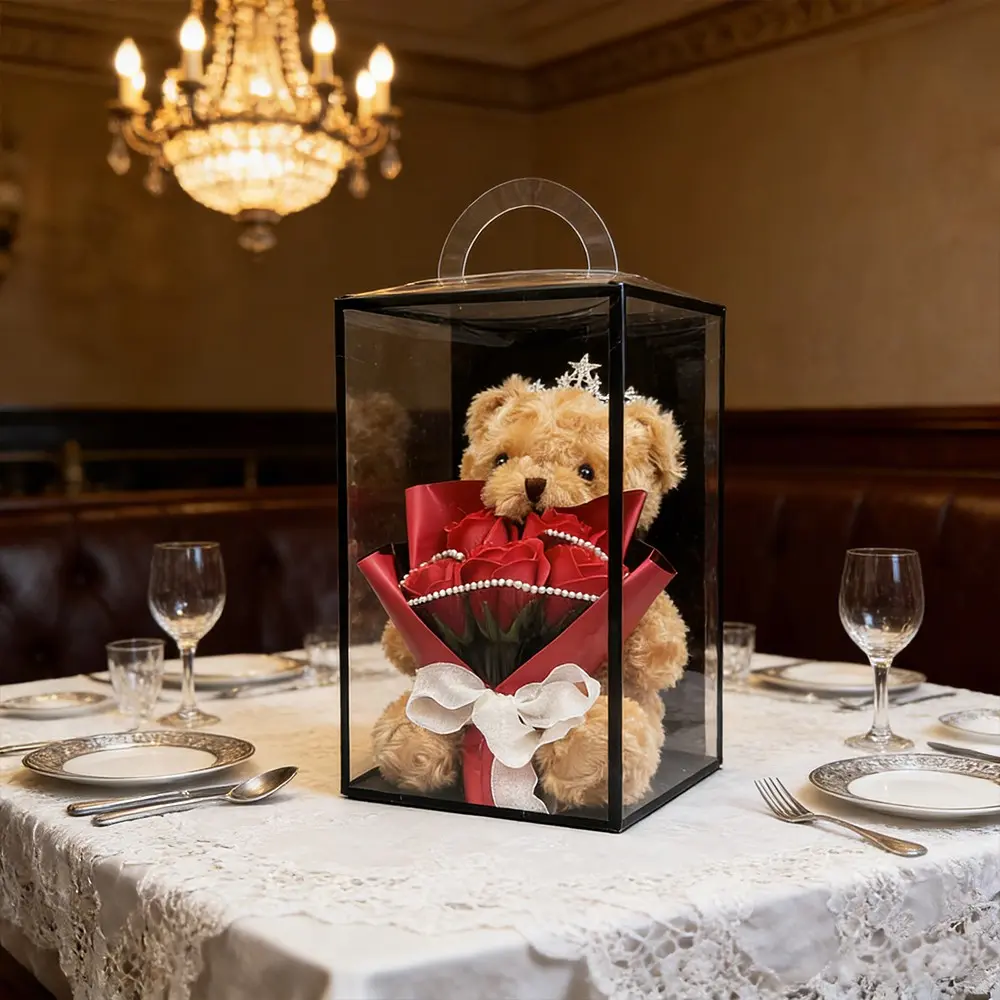 Romantic Plush Toy Bear Rose Bouquet Gift Box, Cute Teddy Flower Arrangement, Perfect for Birthday, Valentine's Day, Wedding, Christmas, New Year