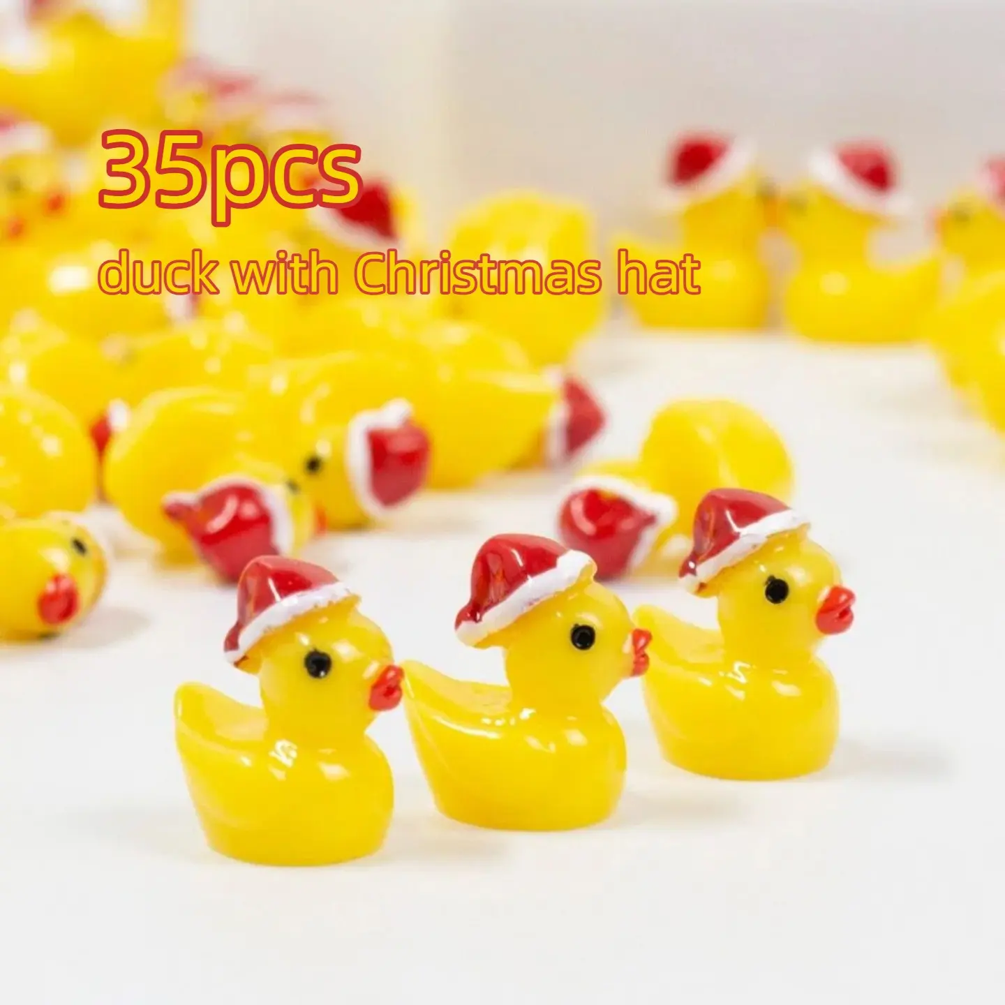 35pcs Resin Christmas Hat Duck Decorations, Durable Resin Material, Perfect for Home Decoration, Festival Celebration Ornament