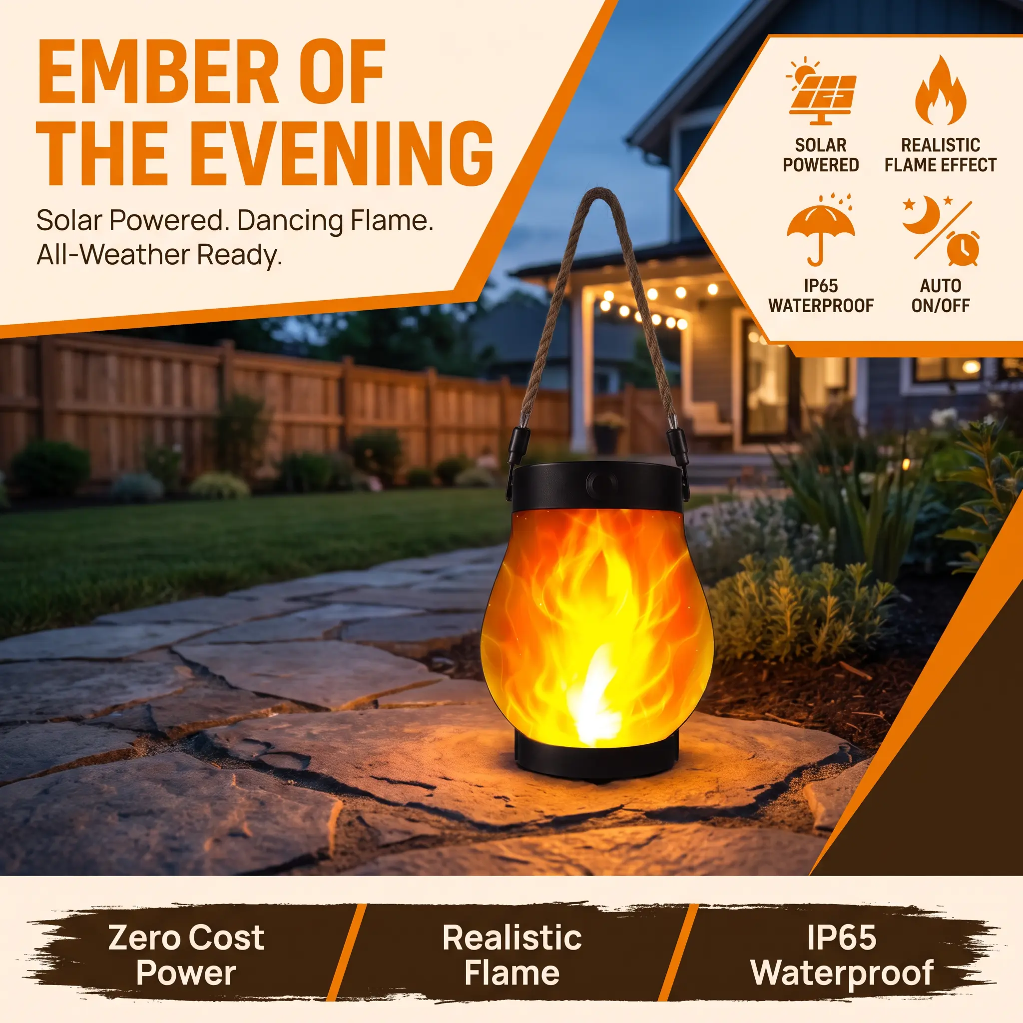 Solar-Powered Outdoor Hanging Lantern Lights with Dancing Flame Effect, IP Waterproof Decorative Lighting, Outdoor Decor for Front Porch, Patio