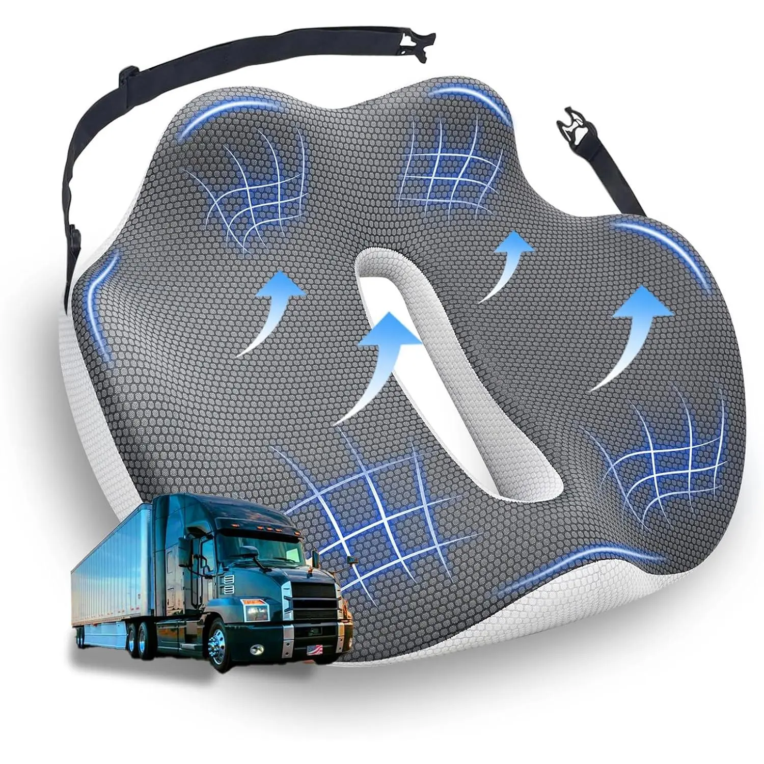 XL-Size Truck Driver Seat Cushion for Trucks & Long Hauls, Upgraded Synthetic Memory Cushion with Vibration Support, Non-Slip Washable Cover, Buckle Lock for Long-Term Sitting