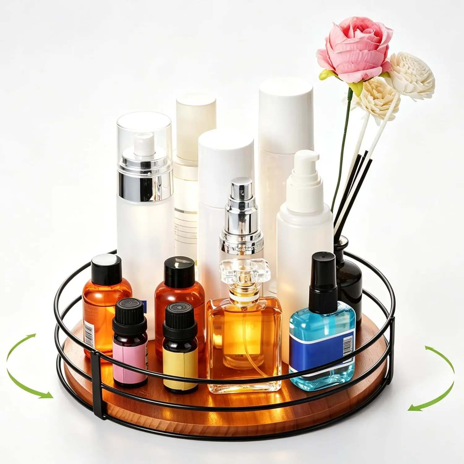 10 Inch 360° Rotating Perfume Tray, Perfume Holder Organizer, Turntable Lazy Susan for Bathroom Counter Organizer for Men and Wome (Light Brown)
