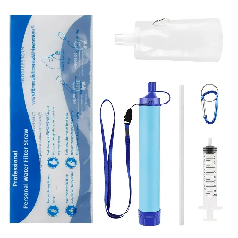 Portable Water Purifier Kit for Camping, Hiking, Emergency Situations, Abs Water Filter with Blue Lid, Ideal for Rivers and Lakes, Essential Camping Gear