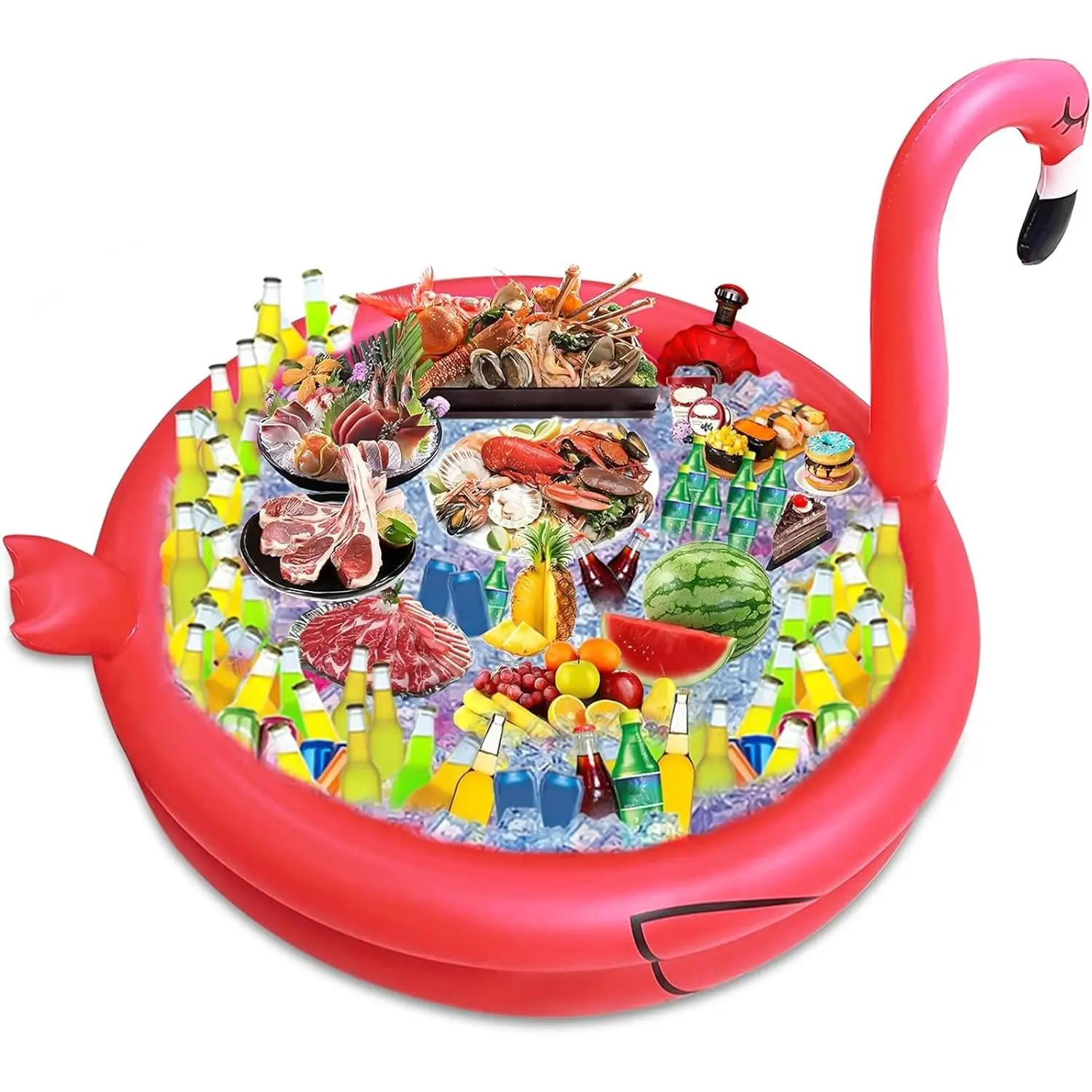 Inflatable Flamingo Cooler - Large Capacity Holds 130+ Cans, Bottom Quick-Drain, Luau & Pool Party Decorations, Beach Hawaiian Birthday Party Supplies, Tropical Summer Drink Cooler