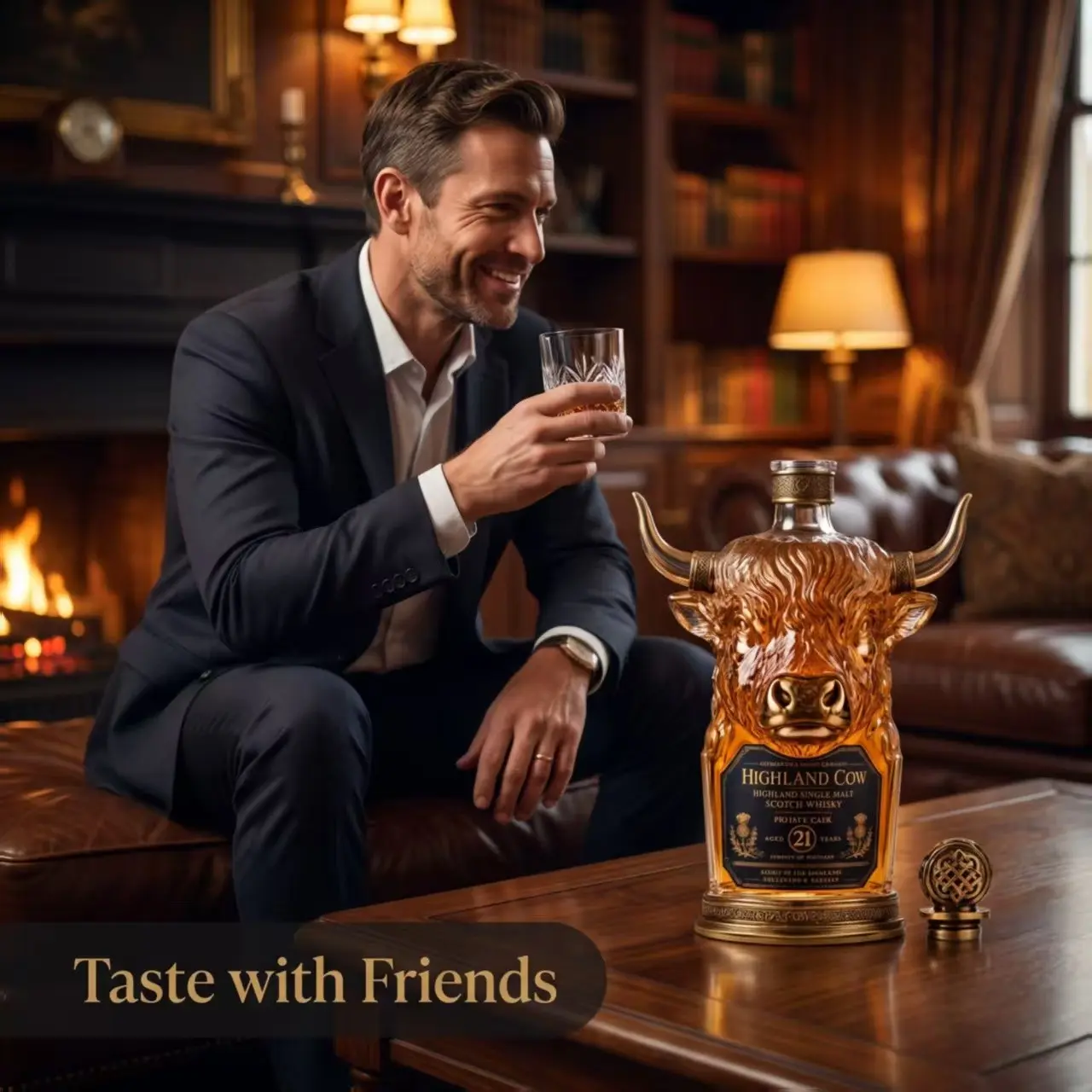 21yo Highland Single Malt Whisky, Highland Cow Crystal Decanter, Limited Collectible Bottle, Premium Scotch Whiskey Gift, Decoration