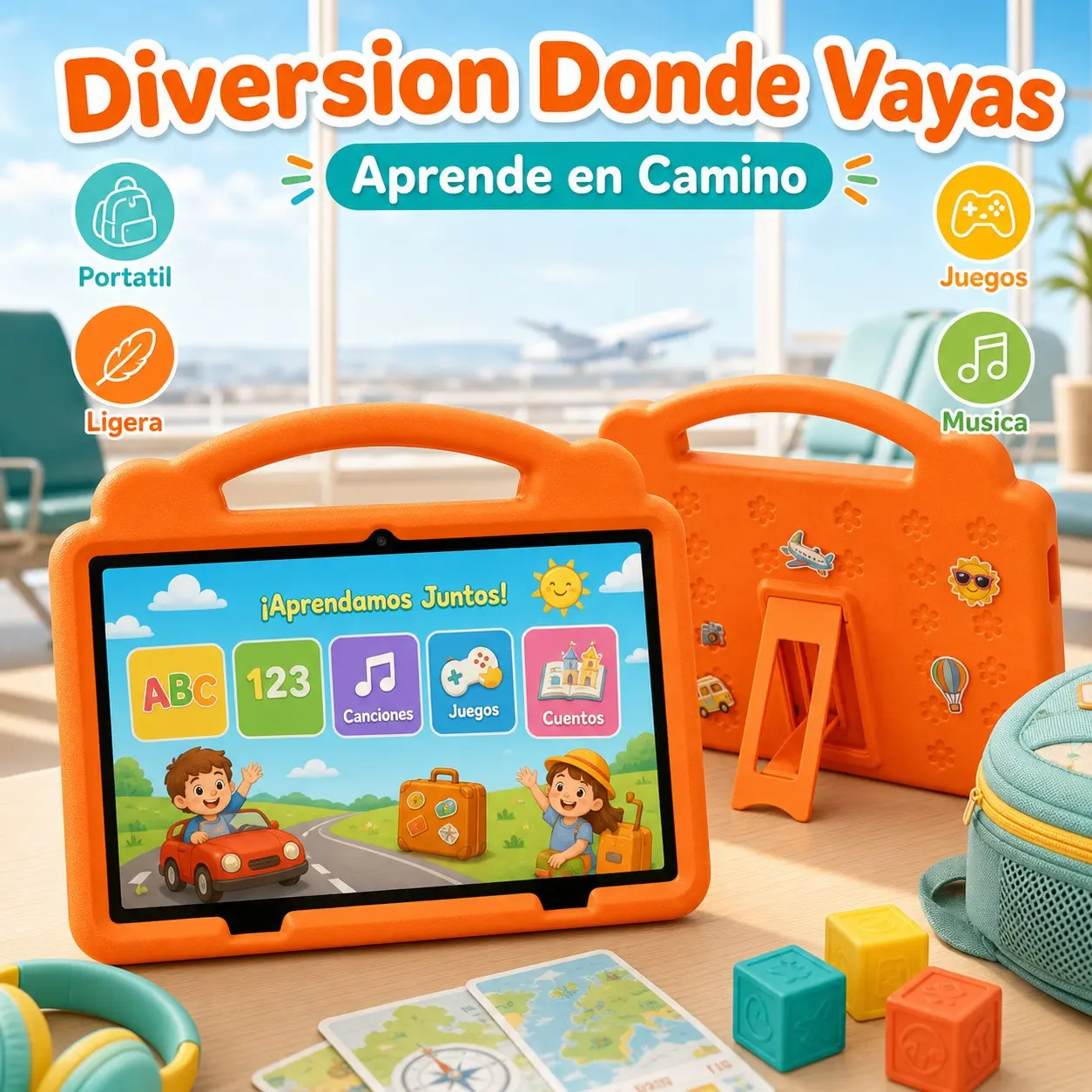 10.1 Inch Kids Tablet, 4GB RAM 64GB ROM, Android 12, Dual Camera, Kid-Proof Case with Handle, WiFi Learning Tablet for Toddlers, Holiday Gift