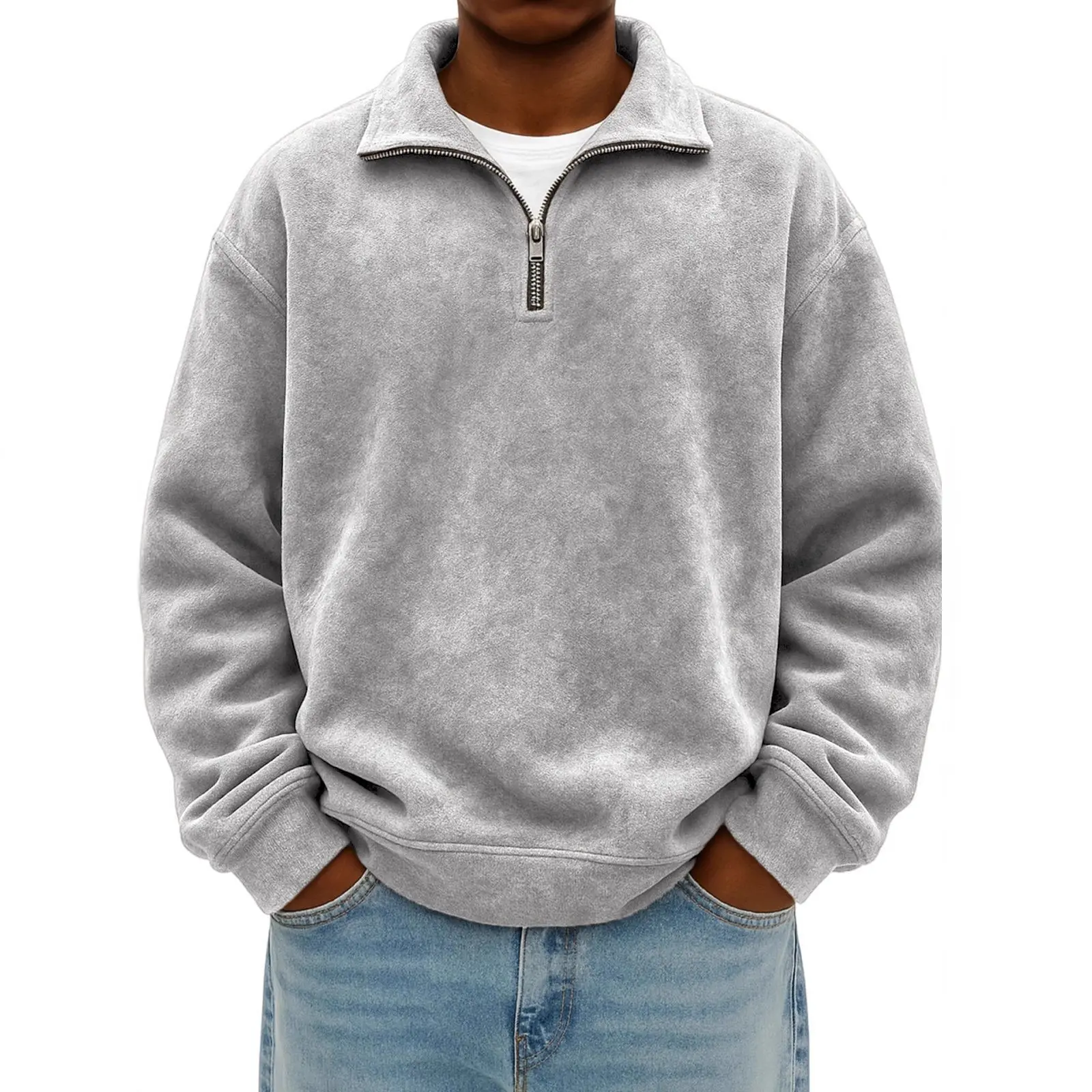 2026 Autumn/Winter New Heavyweight Men's Half-Zip Sweatshirt – Casual Stand-Collar Pullover with Loose Fit and Drop-Shoulder Design – Trendy Men's Top