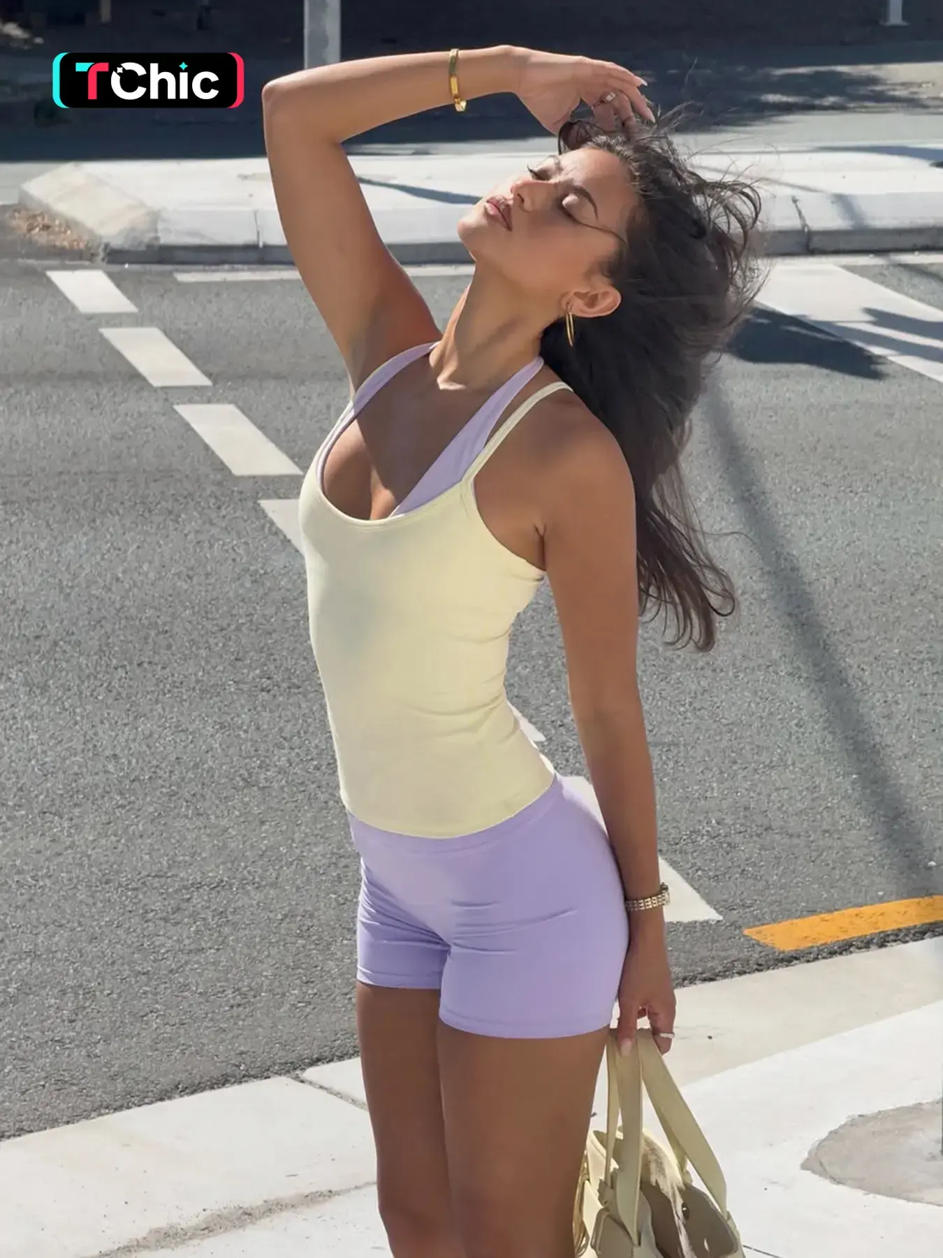 Fashion Sporty Crop Top Set for Women, Sleeveless Patchwork Knit Vest & Short Pants, Summer Casual Fitness Riding