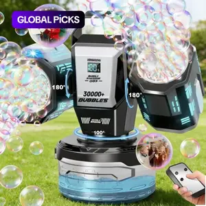 Dual Head Rechargeable Party Automatic Bubble Machine for Ages 3+, RGB Color Lights Remote Control, 360° Rotating Fast Bubbles, Includes 50ML Concentrated Liquid, Multifunction Bubble Maker