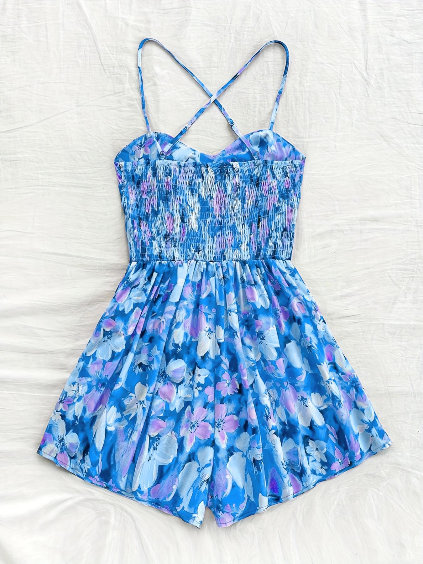 Women's Floral Print Cut Out Fitted Romper, Casual Sleeveless Romper for Summer, Fashion Women's Clothes for Beach Holiday Vacation