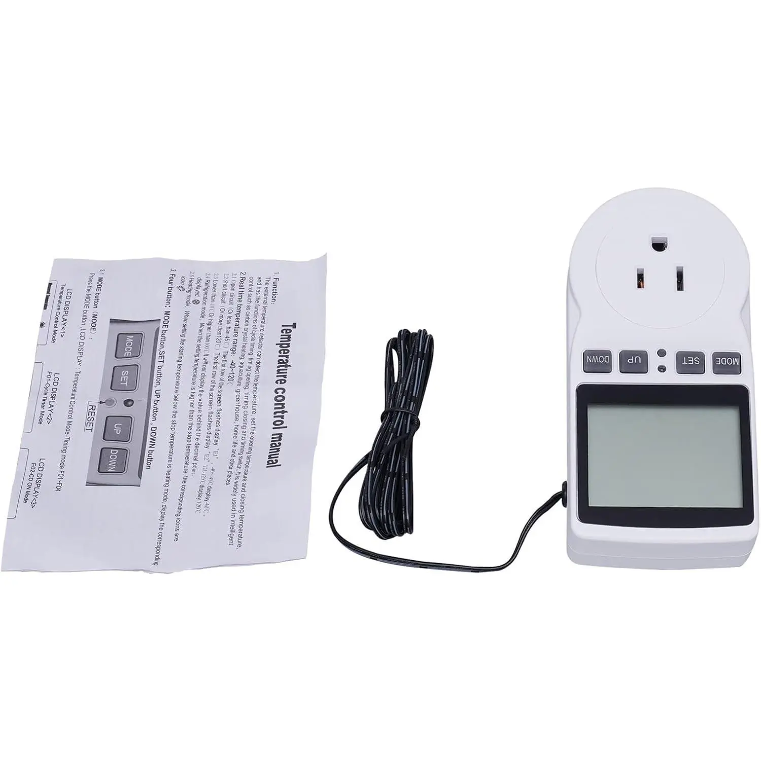 Digital Temperature Controller 1-Stage Outlet with LED Display, Heating Cooling 1-Stage Outlet Thermostat Controller Plug for Reptiles Homebrew Breeding Fermenter Seed Germination, AC100-250V, 50/60Hz