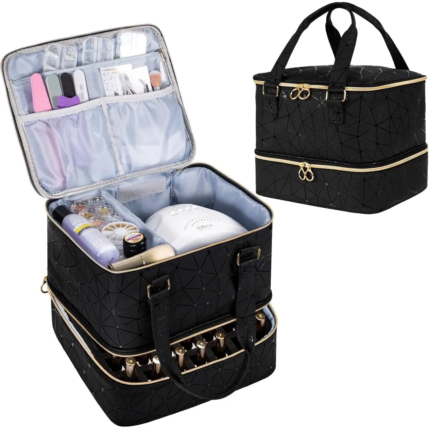 Nail Polish Organizer Bag Holds 42 Bottles Nail Polish & Nail Lamp, Gel Nail Polish Organizers and Storage Box for Nail Tech, Nail Kit Supplies Organizer Case - Black