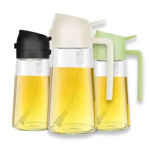 2 in 1 glass oil sprayer olive oil dispenser kitchen cooking BBQ salad multifunctional gravity sensing spray pour oil bottle lead free borosilicate glass anti clog filter comfortable grip oil container