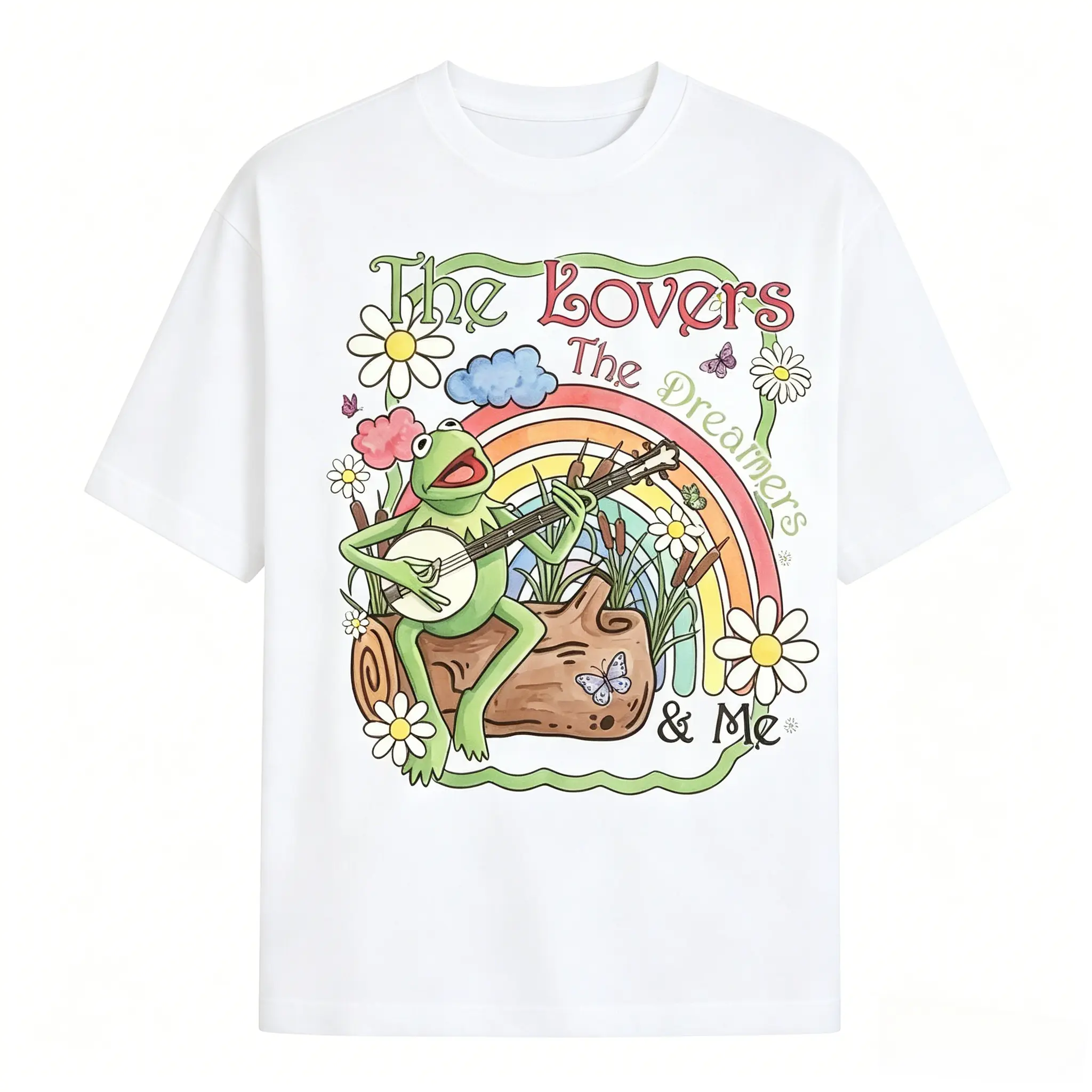 Vintage Watercolor Kermit the Frog Shirt Muppets Rainbow Tee oversized tshirt women 2026 Unisex Womenswear Short Sleeve Casual Top kermit fan tee retro watercolor shirt family matching top apparel Fit Fabric boho vintage graphic tees Comfy Everyday