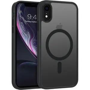 Telaso for iPhone XR Phone Case, iPhone XR Phone Case Compatible with Masafe Translucent Matte Back Soft TPU Bumper Military rade Protective Manetic Case for Men Women, Black