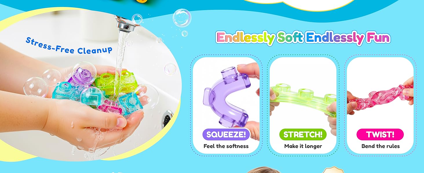 Soft Jelly Blocks, Squishy Multi-color Stacking Jelly Building Blocks Toy Set, Non-toxic Sensory Tactile Play Toy Safe Squishy Squeezable & Stretchable Fun, Puzzle Blocks for Kids Early learning Preschool STEM Creative Construction Bath Toy Age 3+