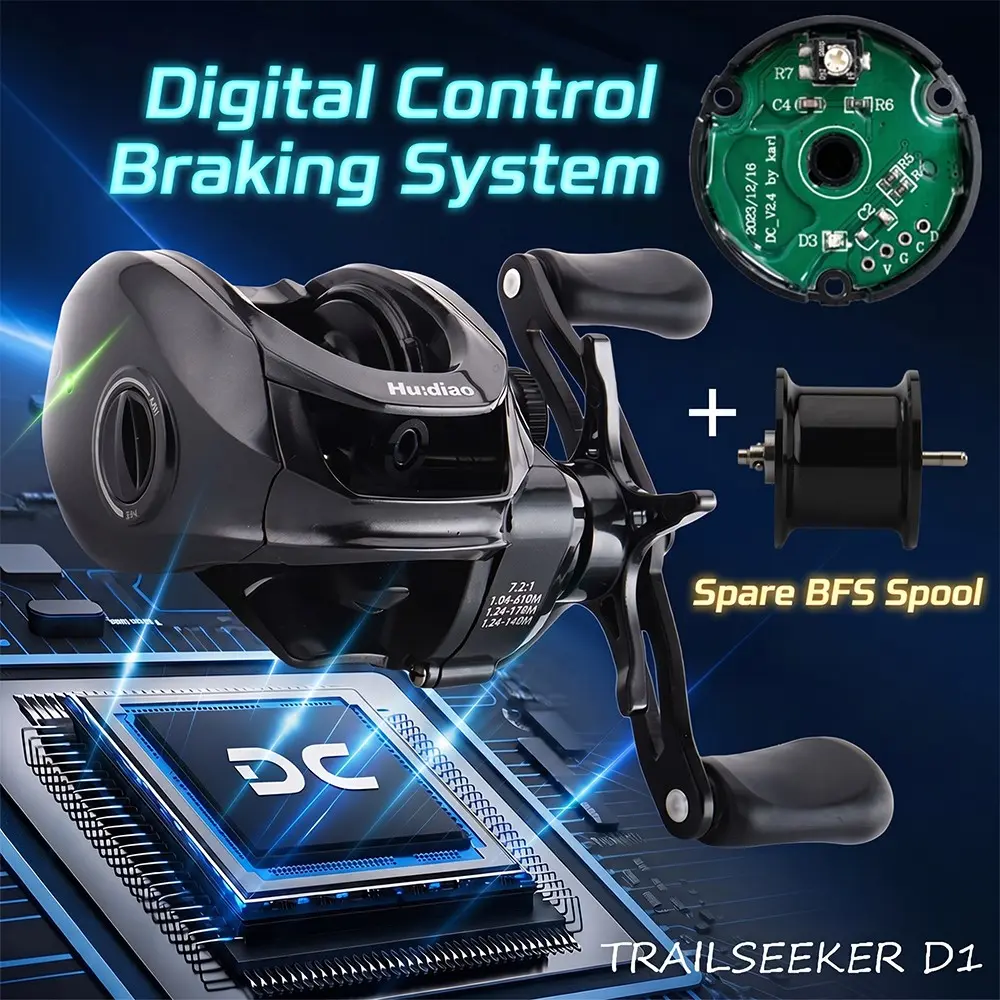 TRAILSEEKER D1 Ultralight 155g/5.47oz DC Baitcaster Digital Control Braking System BFS Baitcasting Reel Fishing Gear 7.2:1 High Speed Ratio 8kg/17.6lb Max Drag 5+1BB Zero Backlash for Bass Trout Pike Crappie Finesse Fishing