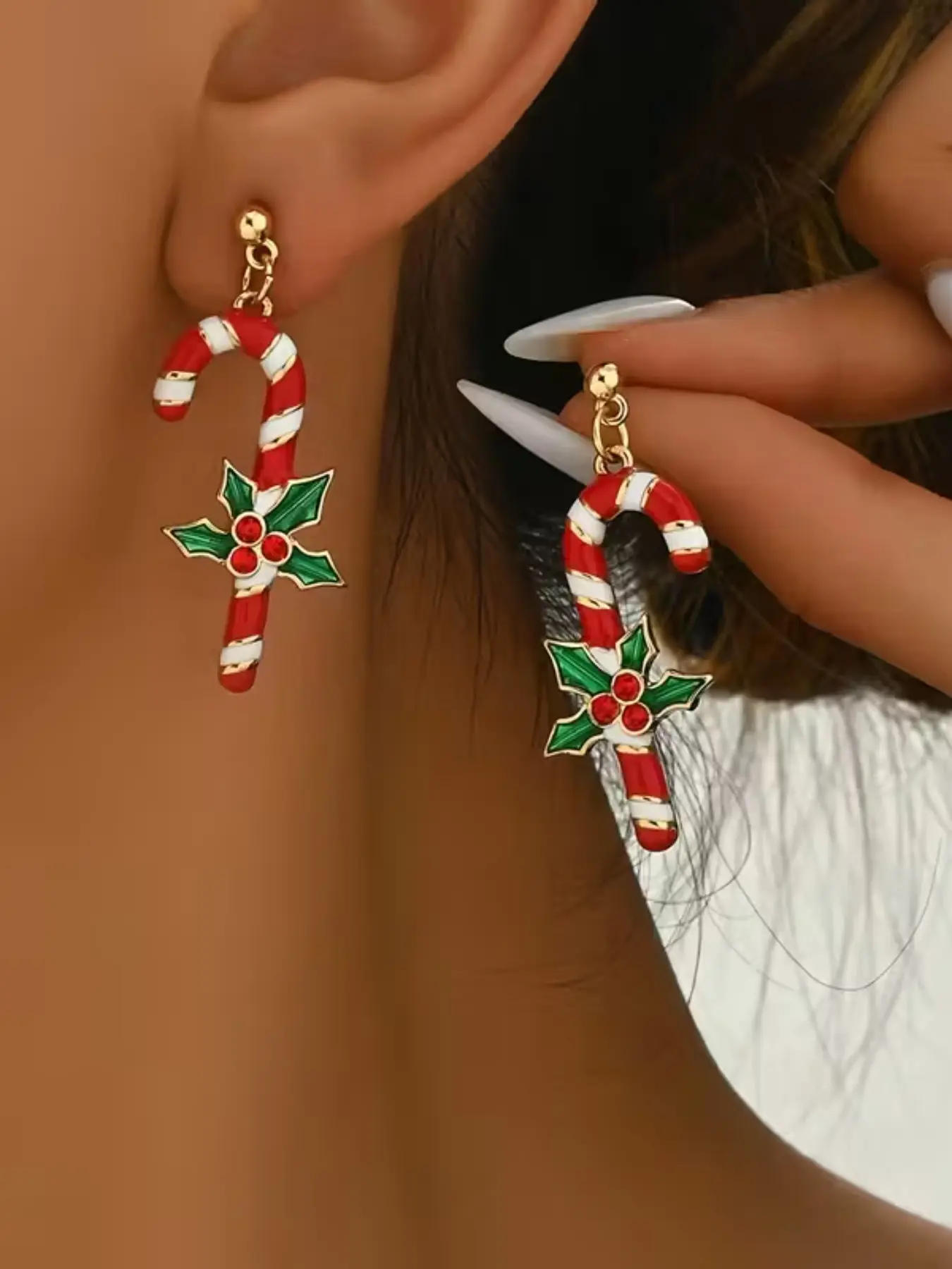 Fashion Christmas Creative Candy Cane Earrings, Unique Christmas Gift Jewelry, Party Accessory, Alloy Material, All Seasons