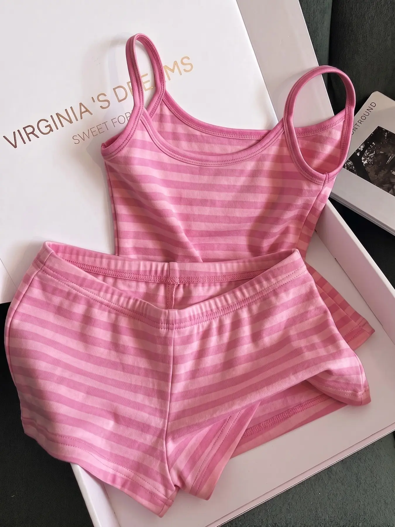 Women's Casual Vacation Striped Stretchy Camisole Top And Shorts 2 Pieces Set Sweet Y2k Style, Summer Loungewear, Casual Everyday Outfits