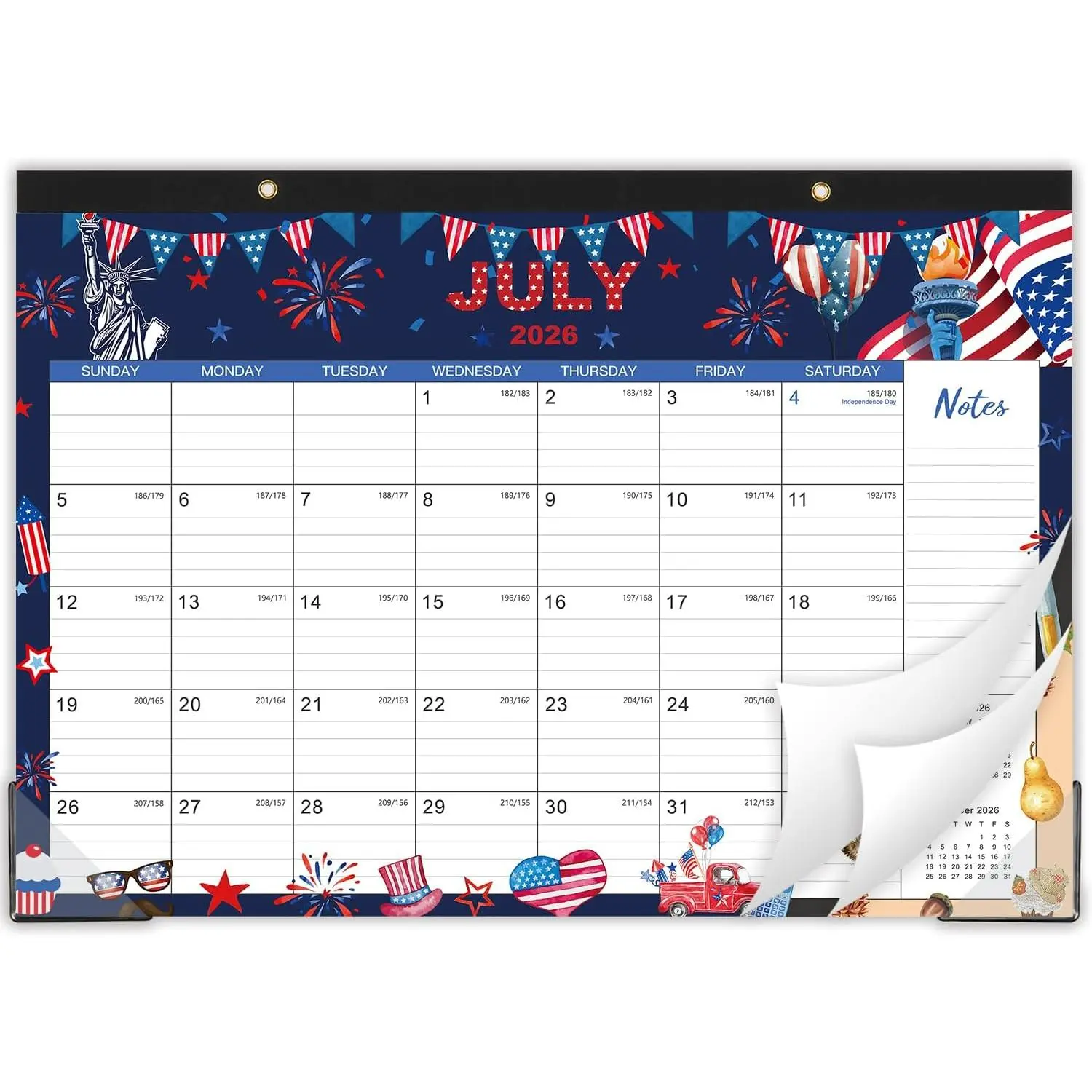 2026-2027 Desk Calendar - Jul. 2026 - Dec. 2027, 12" x 17", 18 Months Calendar Pad with Corner Protectors,  Line,  Hole, Large Office Desktop Calendar - 18 Different Themes