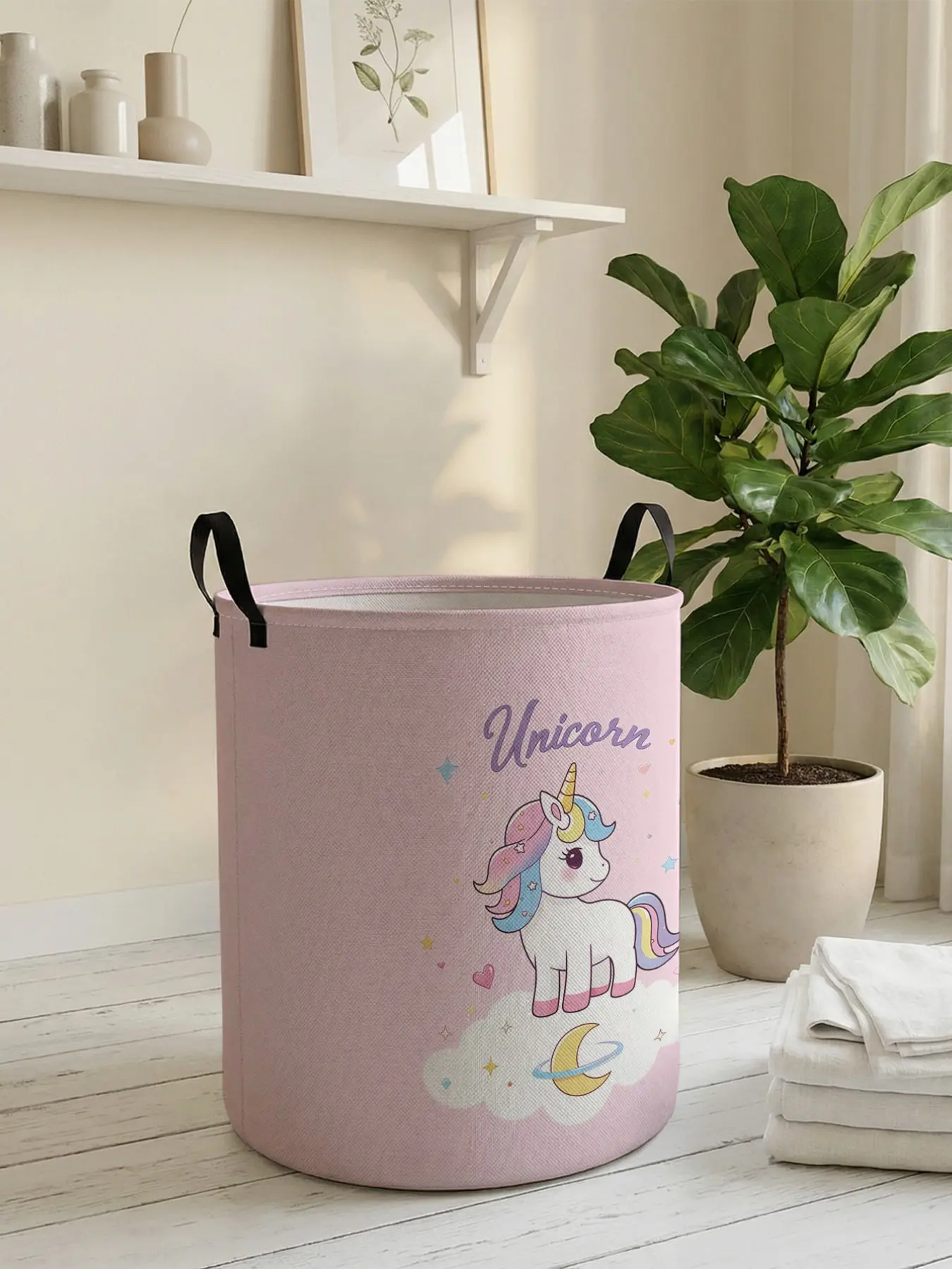 Colorful Unicorn Print Laundry Hamper with Handle, Durable Foldable Storage Bag, Large Capacity Clothes Organizer, Toy Box
