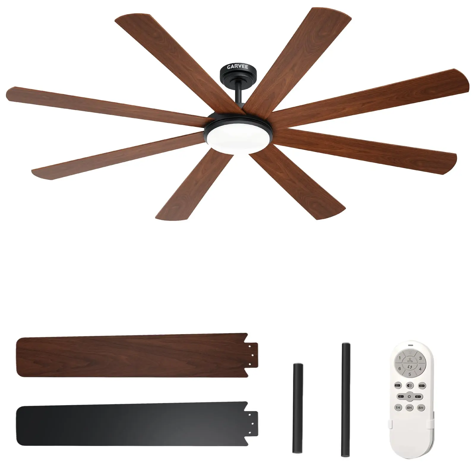 Modern 72 Inch Ceiling Fan with Lights – 8 Blades – Quiet DC Motor – 6-Speed Reversible – 24W 3CCT Dimmable – Remote – Indoor/Outdoor – Size: 72 inches, Color: Black + Dark Brown