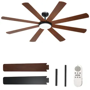 72 Inch Ceiling Fan with Light & Remote – 8 Quiet Reversible Blades, 6-Speed DC Motor, Dimmable LED