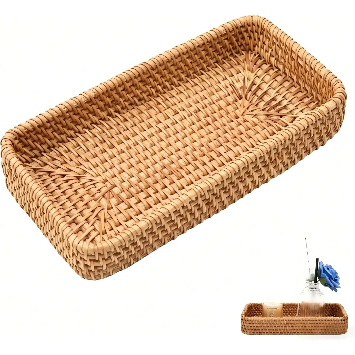 8 Inch Small Rattan Basket  Handwoven Tray for  Decor |  Handwoven Wicker Tray for   Entryway Coffee Table Bathroom  Wedding Christmas Housewarming