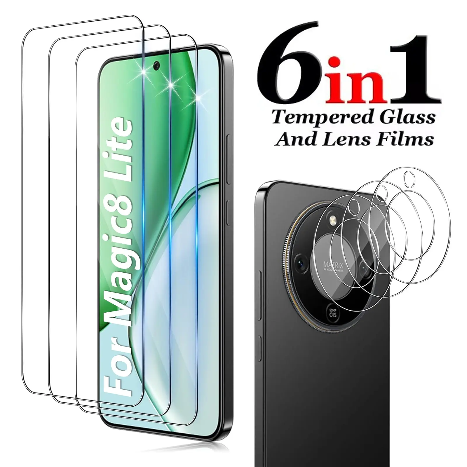 6 in1 3+3 Screen and Lens Tempered Glass compatible with Honor Magic8 Lite Camera Lens Screen Protector Camera Protective Film