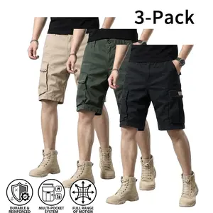 Men's summer outdoor work pants 3-piece set with multiple pockets tactical work shorts, made of pure cotton material, practical wear shorts for summer casual outdoor wear,waffle marsh loose straight-leg casual short hawaiian beach neutral-colored men