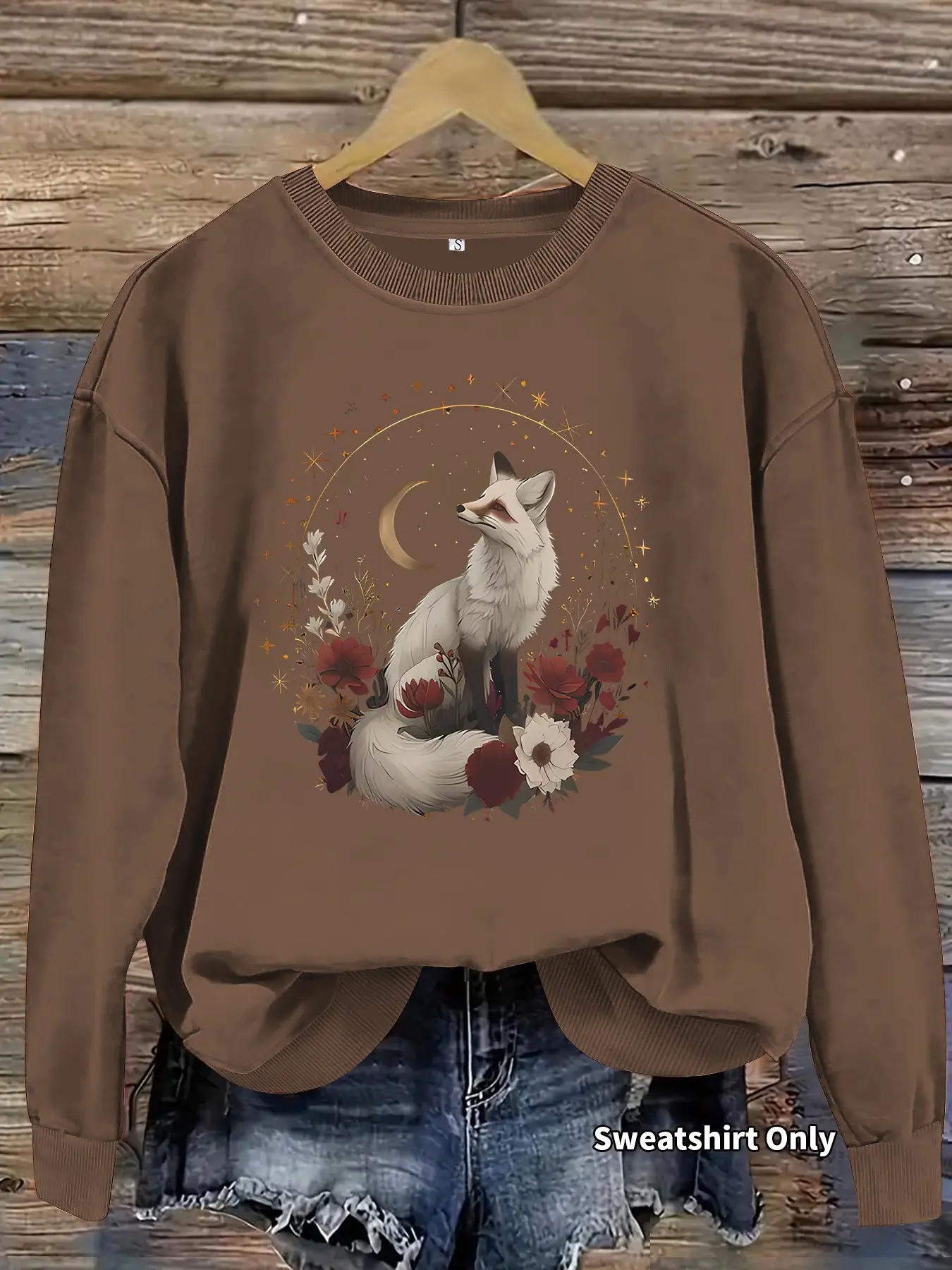 Women's Casual Fox Print Sweatshirt, Soft Long Sleeve Round Neck Thin Hoodie, All Seasons Comfortable Daily Wear