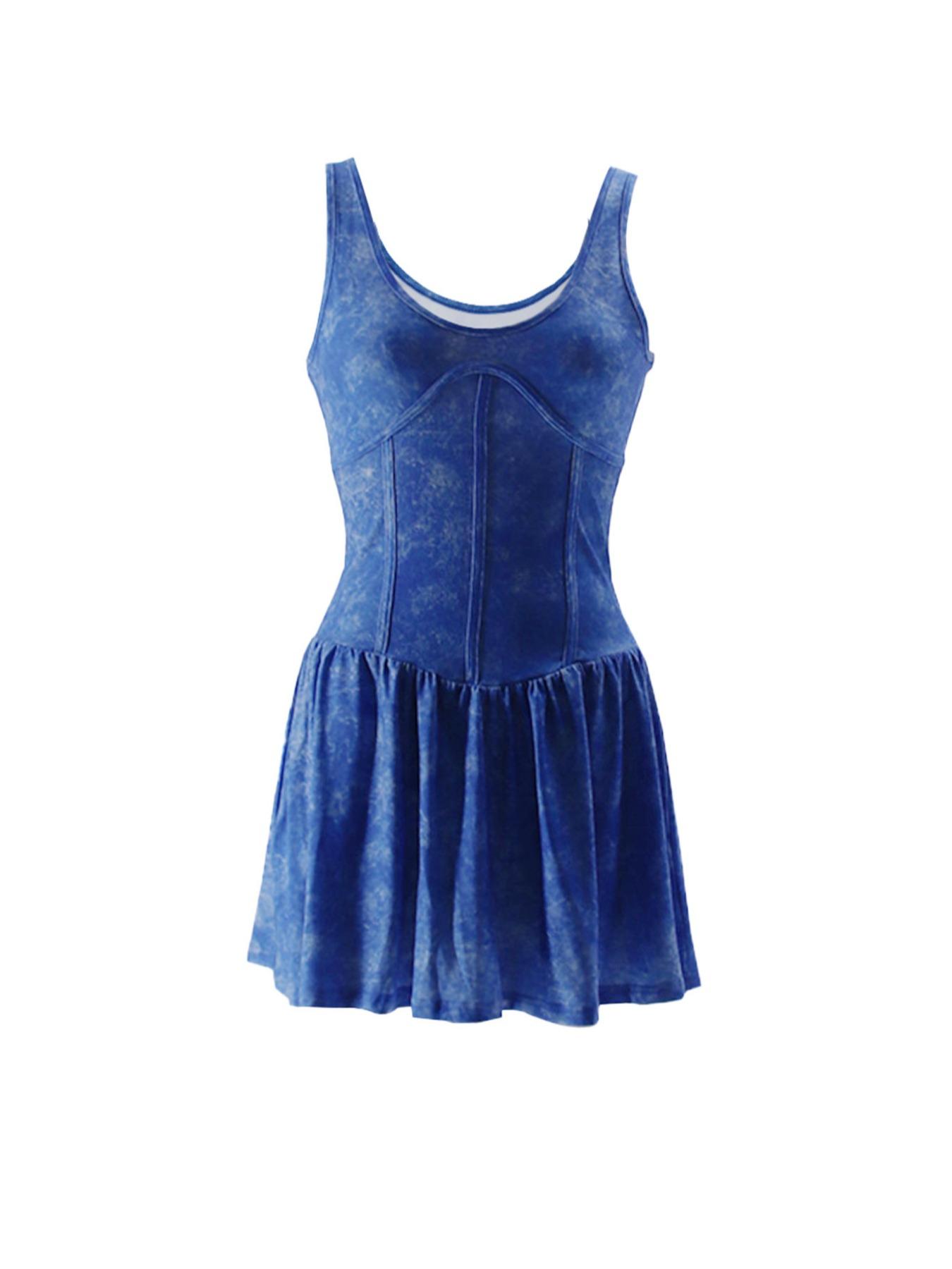 Tie Dye Print Scoop Neck Vintage A Line Dresses for Women, Soft Casual Sleeveless Short Dress for Daily Holiday Vacation Wear, Birthday Dresses, Women Dress for Summer, Womenswear