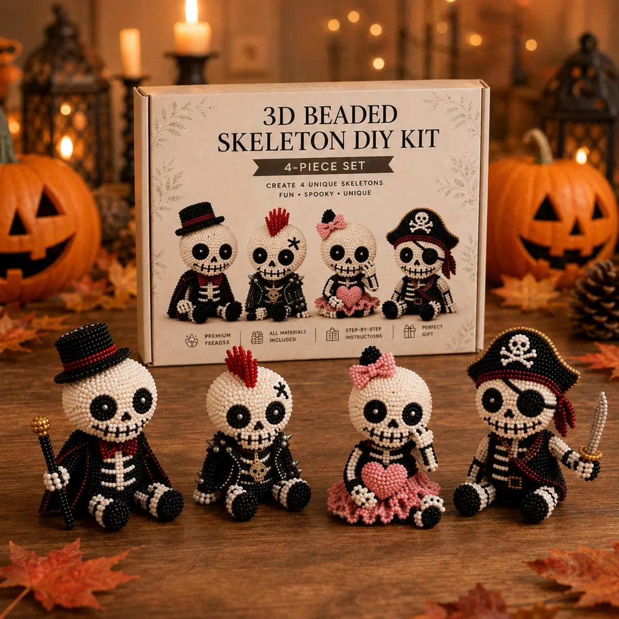 Handmade 3D Skull Bead Doll Kit, Punk Gentleman Pirate Girl Skull, Festival Holiday Birthday DIY Craft Gift, Parent-Child Interactive Activity, Handicraft, Craft Supplies, Diy Products, Handmade Crafts