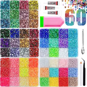 60 Colorful Ab Rhinestone Storage Set, Multi-Color, Sizes, DIY Craft Kit, Includes Tweezers, Tray, Pliers, Perfect for Nail Art, Gifts,Vibrant Full Spectrum 60 Grid Nail Crystal Rhinestone Kit, Includes Tweezers, Dot Pen & Rhinestone Tray