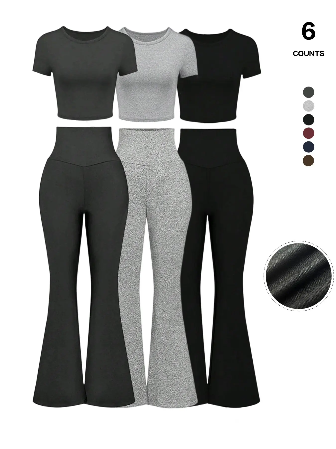 Women's Basic Solid Top & High Waist Elastic Flared Leg Pants Set, Casual Chic Fashion, Cozy Round Neck Tee & Bell Bottom Trousers, All Seasons