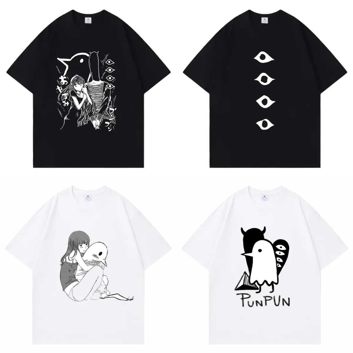 Men's Unisex Round Neck Pure Cotton T-Shirt - Fashion Goodnight Punpun Classic Pattern, Oversized Vintage Streetwear, Summer Casual Tops, Holiday Gift for Fans (INS Style)