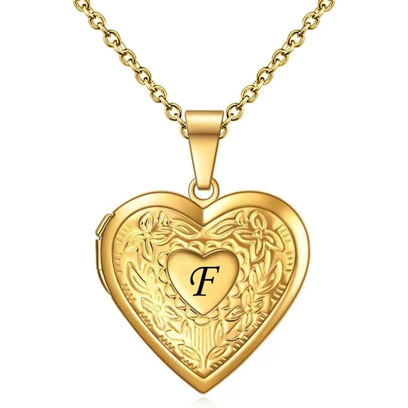 Women's  Heart Photo Locket Necklace with Picture inside Initial A-Z Letter Alphabet Love  Pendant Necklace