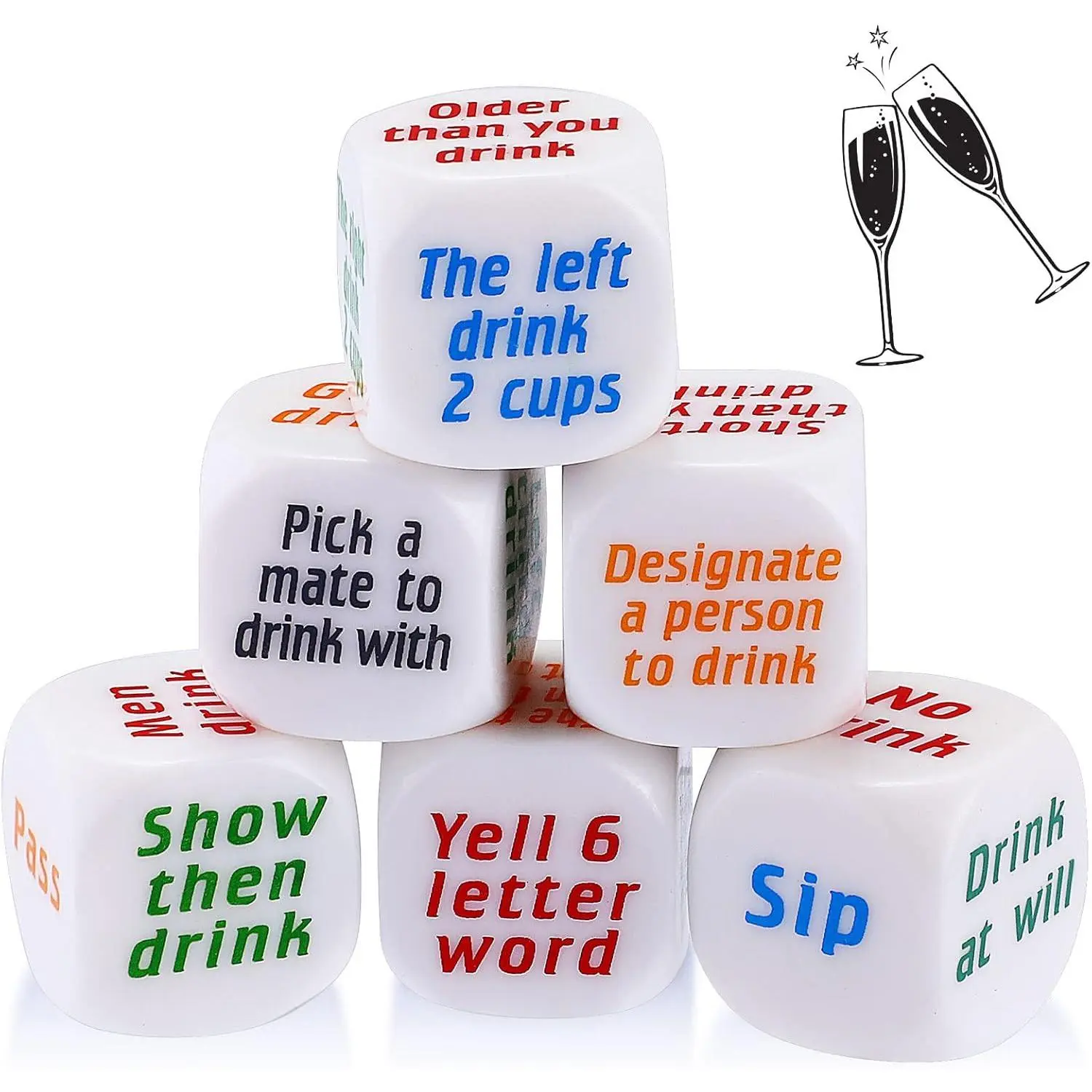 6 Pcs Drinking Dice Game for Adults, Bachelorette Birthday Halloween Party | Game Drunk Frenzy, Bar Night Accessory, White Dice Set, Fun Dare Roller for Family Friends Gathering
