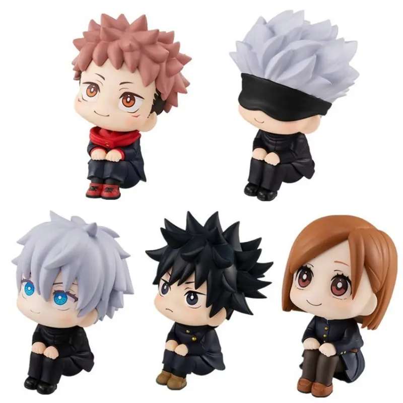 5 Pcs Jujutsu Kaisen Q Version Sitting PVC Figure Complete Set Yuji Itadori Satoru Gojo Megumi Fushiguro Nobara Kugisaki Cute Chibi Sitting Model Anime Character Mini Statue Desk Decor Gift For Teens Shonen Jump Anime Themed Birthday Christmas Party Favor
