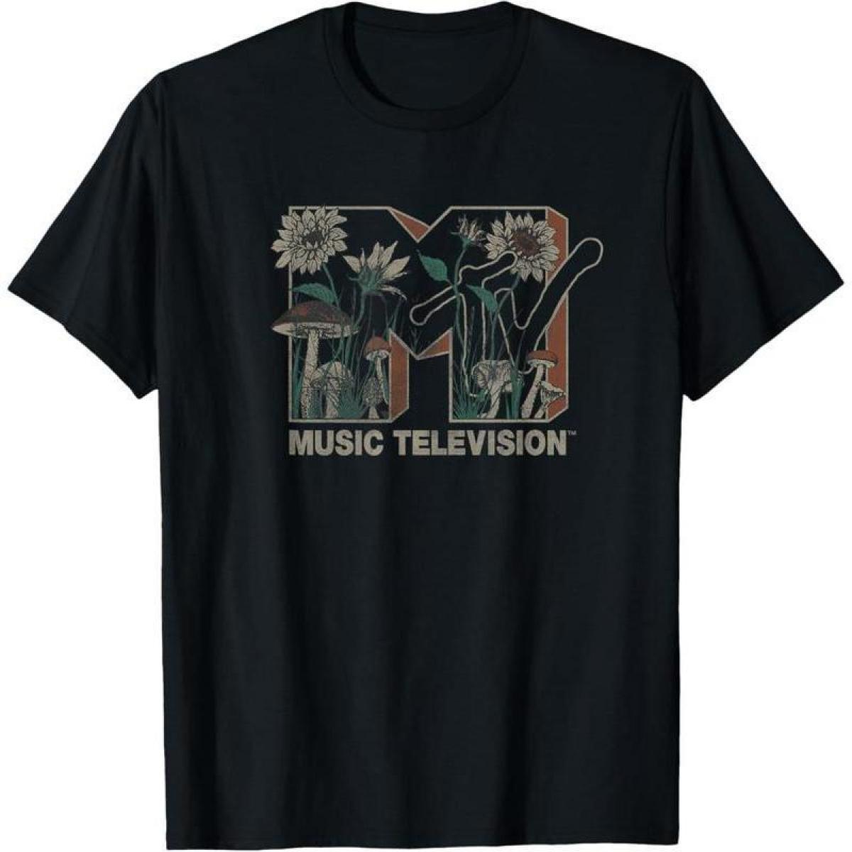 MTV Music Television Wild Flower Mushrooms MTV Logo T-Shirt Unisex short sleeved T-shirt