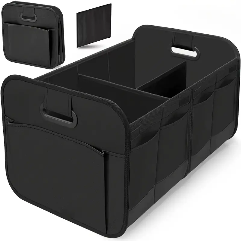 Car Trunk Storage Organizer 600D Oxford Fabric Foldable Multi Compartment Bin With Reinforced Handles Fit Car SUV Minivan For Cargo Tidying Road Trip Use