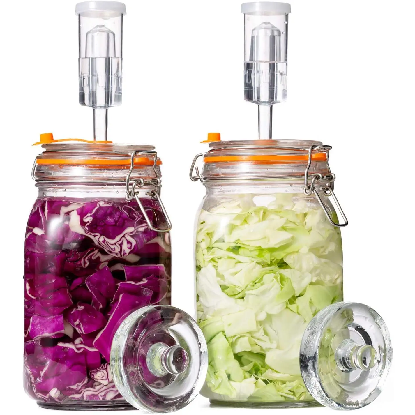 Wide Mouth Glass Fermentation Jar with Airlock & Glass Weight, 1.5L Fermenting Jar for Sauerkraut, Kimchi, Pickles & More,Pack of 2