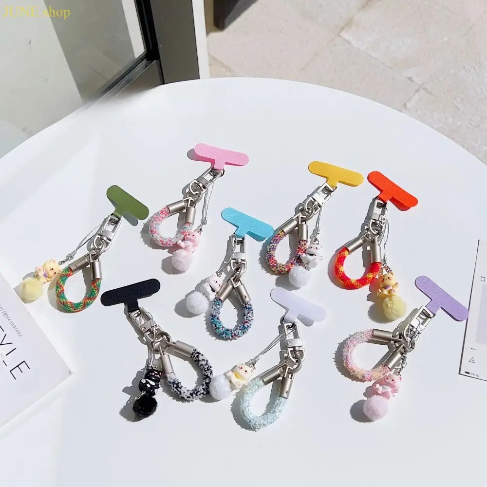 Hand Woven Detachable Phone Lanyard With Protective Gasket, Colorful Cat Plush Decor Braided Keychain Strap, Portable Cute Accessory For Daily Commute, Outdoor Travel And Bag Decoration