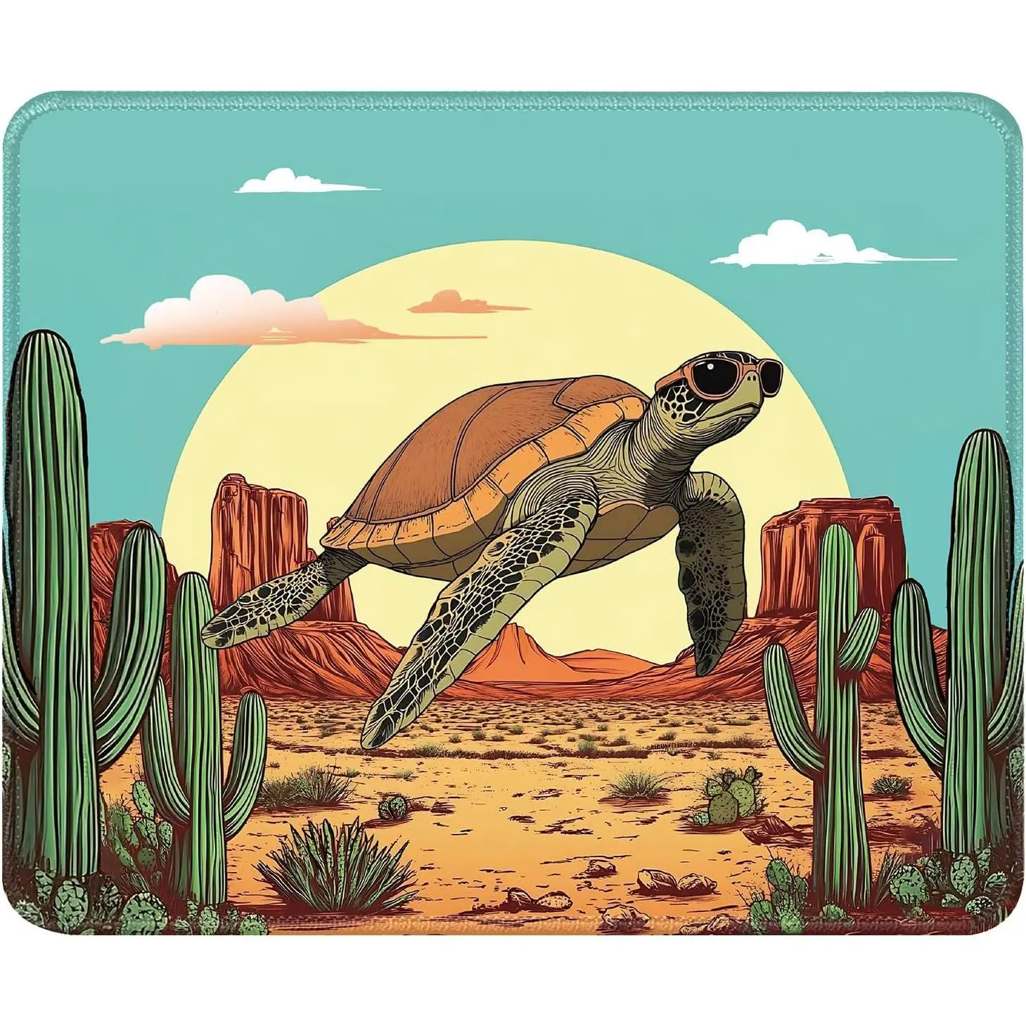 Cute Turtle Desk Pad Mat with Stitched Edges and Non-Slip Rubber Base, -Textured  Pad for Laptop,  & PC, Gaming & Working,  Mousepad