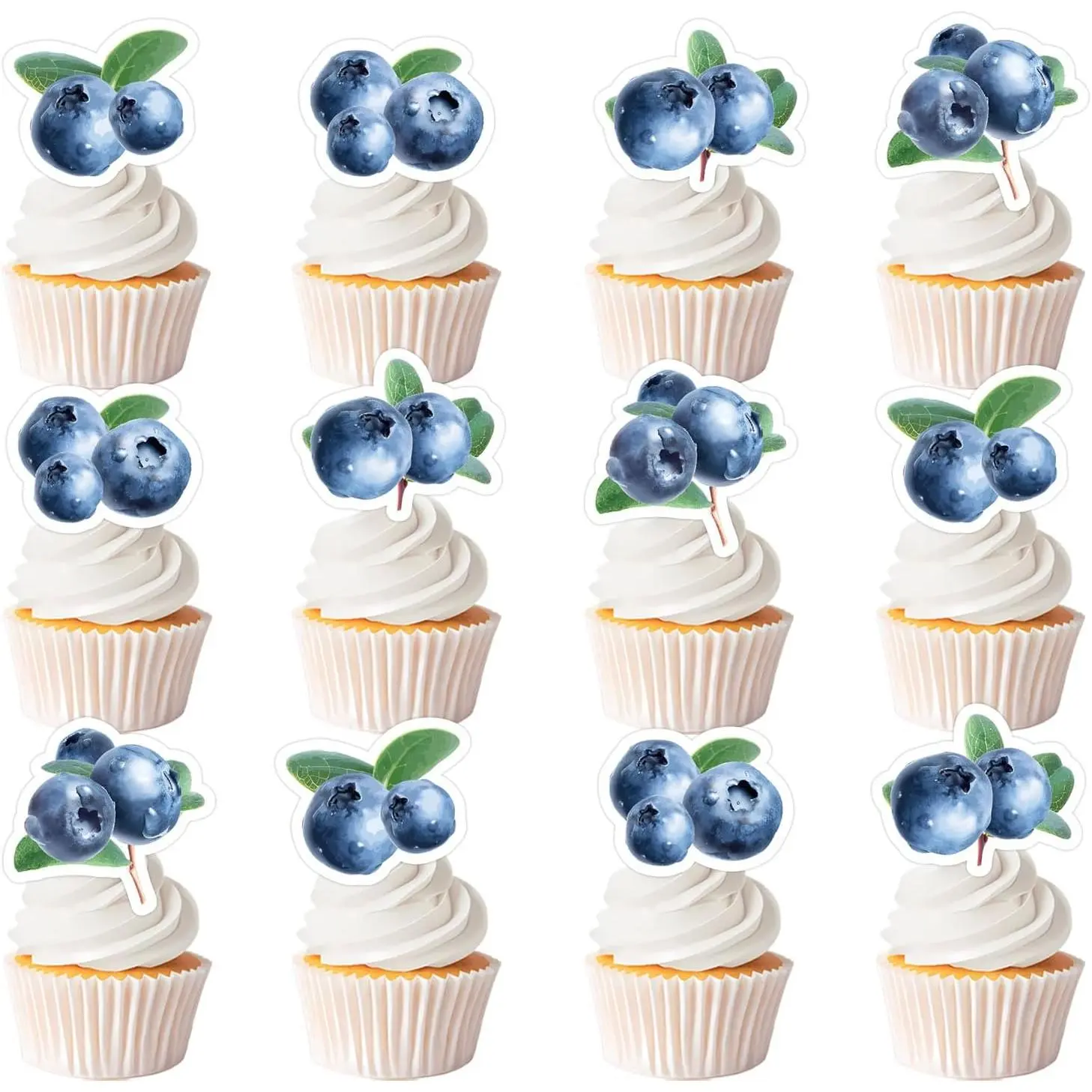 36Pcs Blueberry Cupcake Toppers, Sweet Berry Baby Shower Decorations Blueberry Bridal Shower Decor Cake Decor for Girl Fruit Themed Birthday Baby Shower Bridal Shower Party Decor Supplies