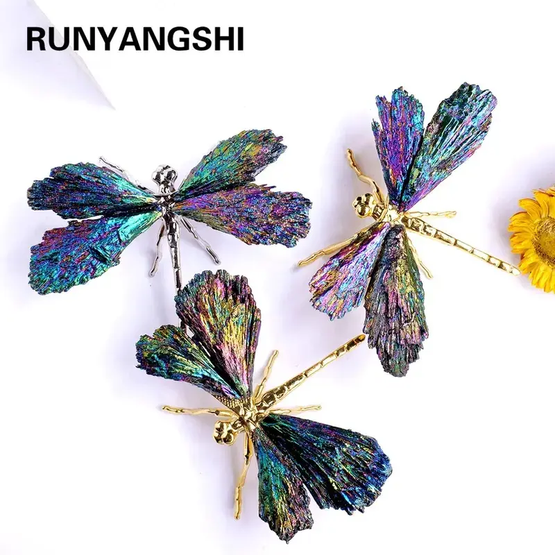 1PC Natural Crystal Stone Reiki Gemtone Healing Aura Tourmaline Colorful Flame Butterfly Animal Statue Home Garden Decorations