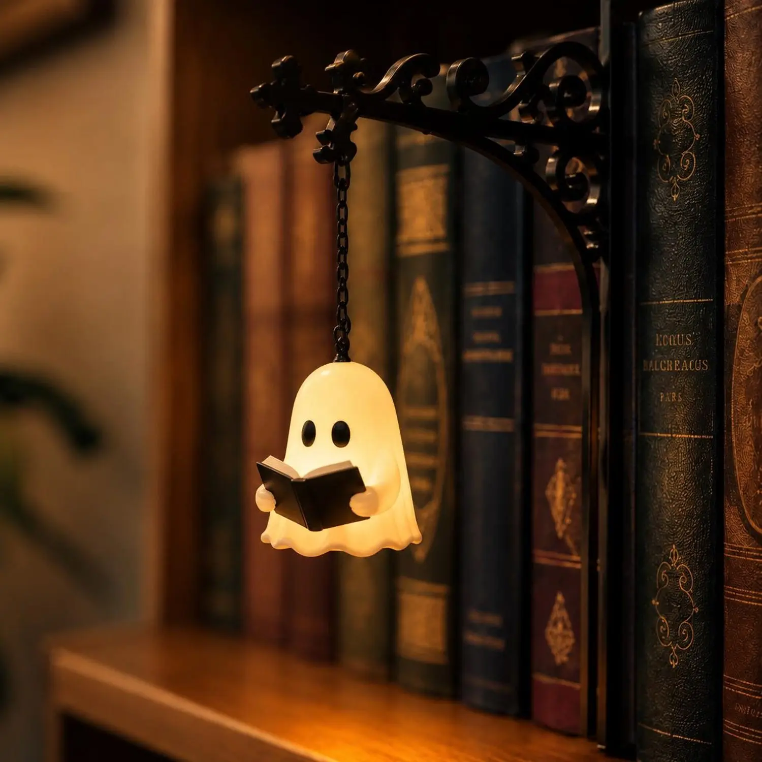 Mini Gothic Bookshelf Lamp, Fantastic Shelf Decor, Warm & White LED Library Hanging Reading Ghost Light, Book Lover Gift, Cozy Reading Nook Shelf Decor, LED Decoration Lamp