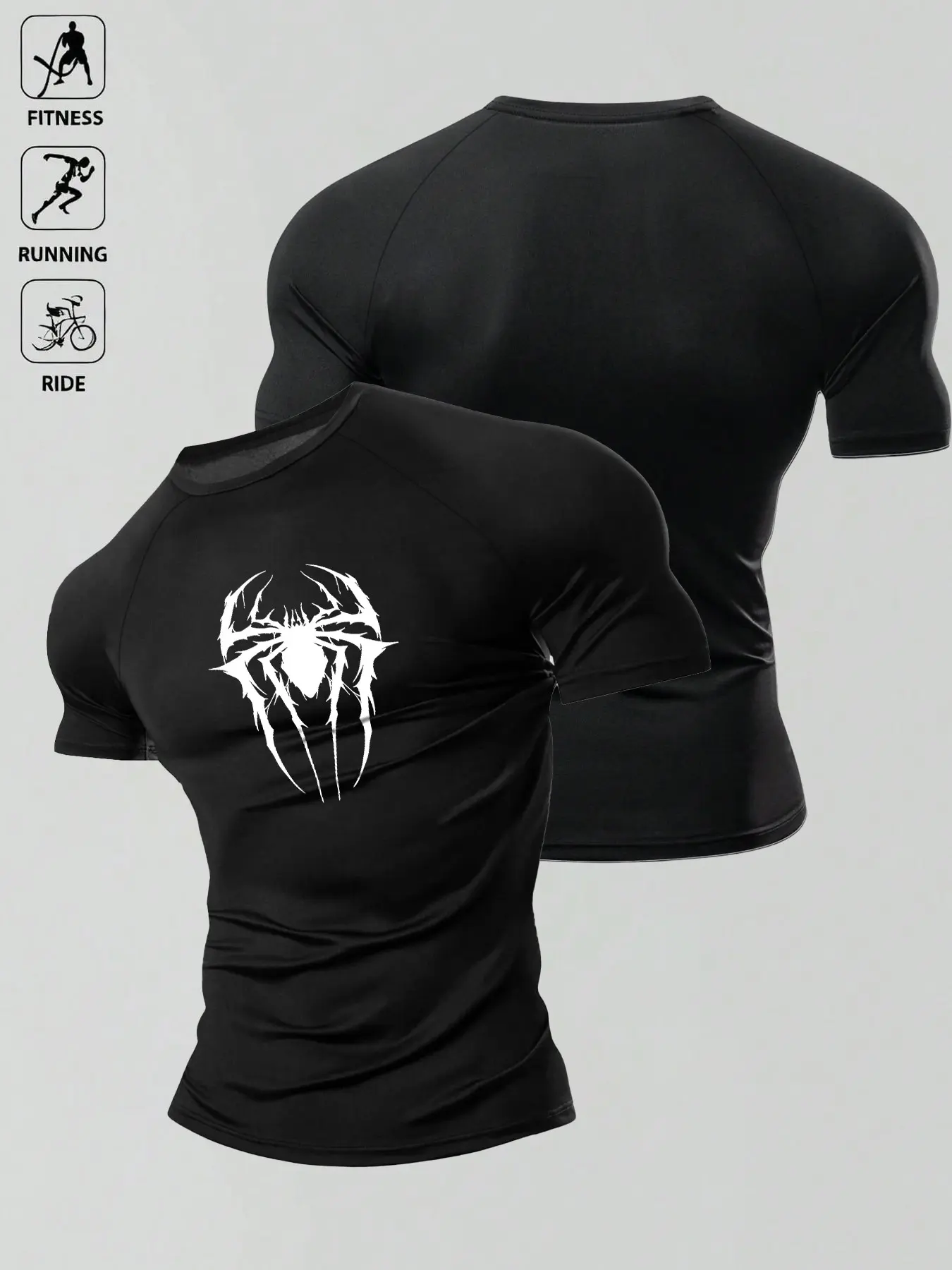 1pc Men's Muscle Fit Compression Shirt Black Spider Graphic Performance T-Shirt Short Sleeve High Stretch Athletic Wear Workout Top Fitness Sport Top for Gym Bodybuilding Fitness Training Running  Gothic Urban Streetwear Tee Compression Tops
