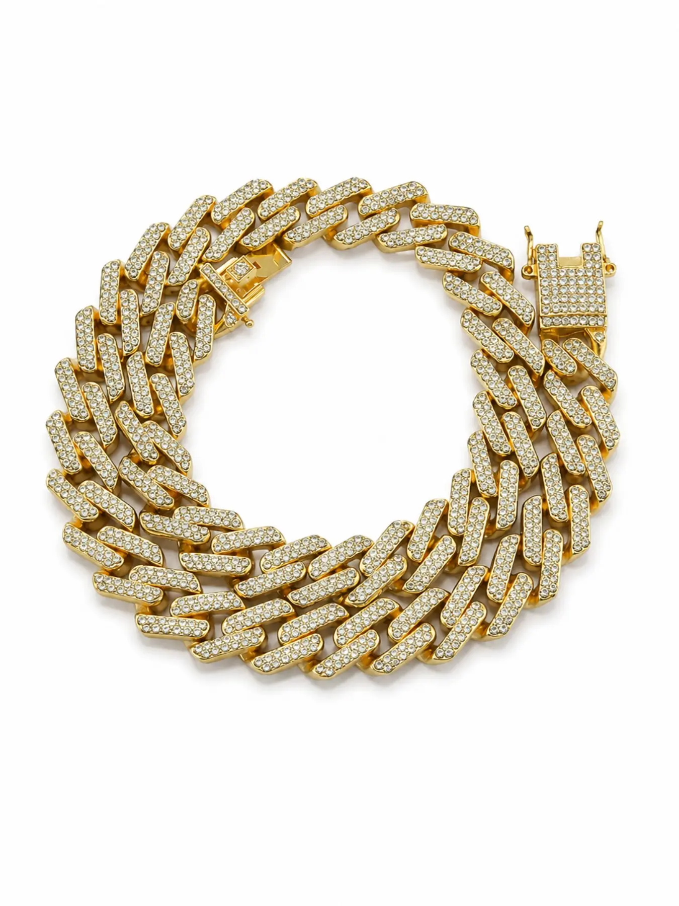 14Mm Rhombus Double Row Full Diamond Cuban Chain Heavy Duty Interlocking Chain Hip Hop Ornament, VVS1 Transparent Synthetic Gemstone, Wedding/Christmas/Halloween/Carnival Gifts, Men's Luxury Daily and Special Occasion Necklace